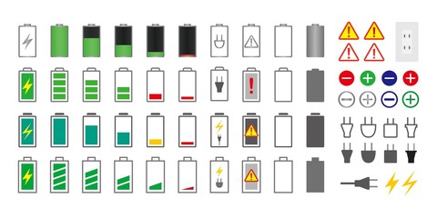 Battery and battery icon set