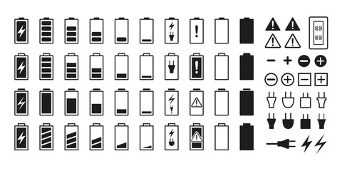 Battery and battery icon set - obrazy, fototapety, plakaty
