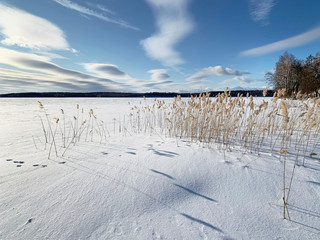 Russia, Chelyabinsk region. Lake Uvildy in sunny January day