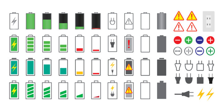 Battery and battery icon set