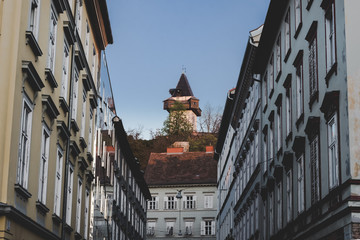 Graz Stadt Schlossberg Ansicht von unten