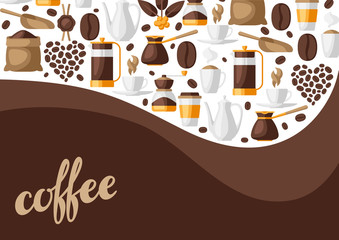 Background with coffee icons. Food illustration of beverage items.