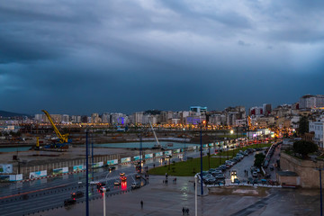 Evening view on the harbor and skyline of Tangier, Morocco