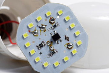 Close up shot of LED lamp with e27 type socket on an isolated white background
