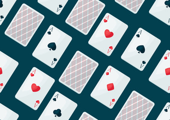 Seamless pattern with four aces playing cards suit.