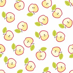 Half red apple with a leaflet seamless pattern. Illustration. Design for fabric, scrapbooking, packaging paper, wallpaper, wrapping, menu