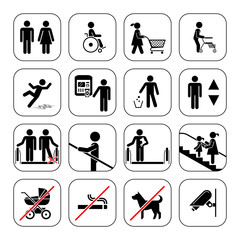 Airport, Shopping mall Icons set.  Vector pictogram icons set on white background.