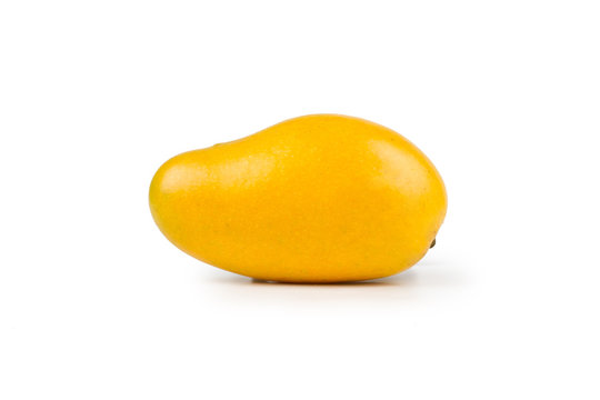 Yellow Ripe Alphonso mango fruit isolated white background