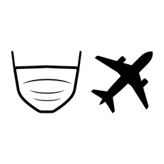Medical mask and plane symbol isolated on white background