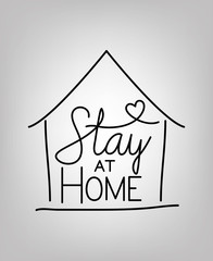 Stay at home text with house and heart vector design