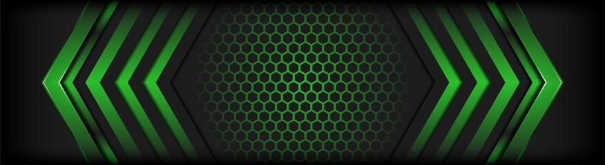 Naklejka premium abstract dark gray background with green lines highlights background