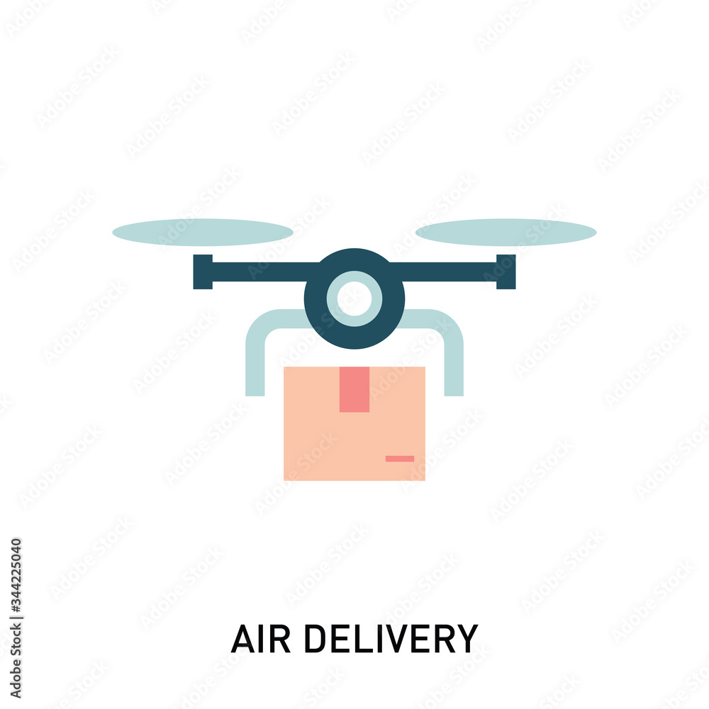 Poster package delivery drone. concept illustration of a drone carrying a package. design elements for mobi