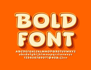 Vector Bold Font. Orange creative Alphabet. Comic style Alphabet Letters, Numbers and Symbols