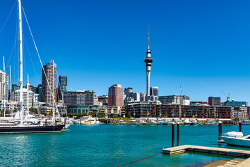 Auckland sky-line and Viaduct Harbour in New Zealand