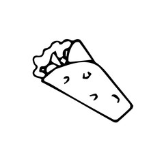 Hand drawn Mexican traditional food burrito icon isolated on white background. Vector illustration for menu, poster, web.