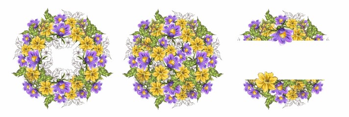 Flowers bouquet invitation text frame wedding card graphics hydrangea roses peonies