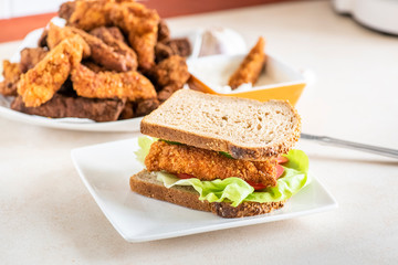 sandwich with homemade chicken strips