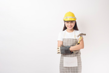 woman technician portrait on white background