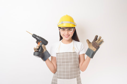 Woman Technician Portrait On White Background