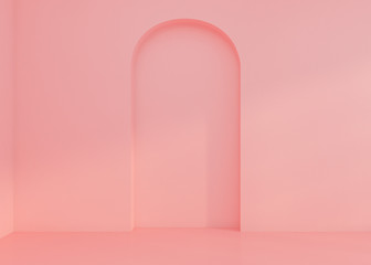 Empty interior room with pink wall. 3D illustration