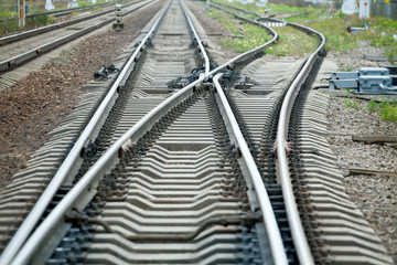 railway arrows close up with rail track elements