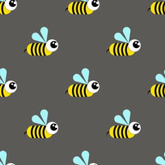Wasp, bee, bumblebee seamless pattern on a gray background.Flat illustration.Cartoon style.Vector illustration.