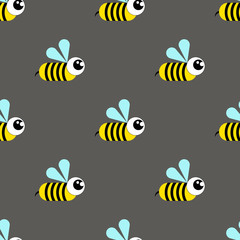 Wasp, bee, bumblebee seamless pattern on a gray background.Flat illustration.Cartoon style.Vector illustration.