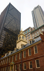Fototapeta na wymiar Old State House in Financial District in Boston reflex