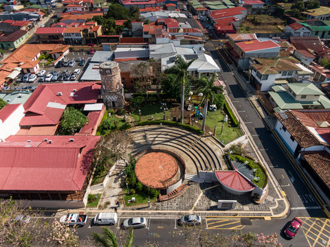 Beautiful aerial view of the empty streets  of Heredia - Costa Rica due to the corona virus Quarantine