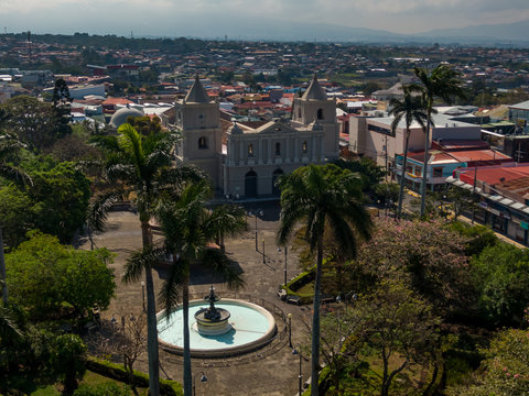 Beautiful aerial view of the empty streets  of Heredia - Costa Rica due to the corona virus Quarantine