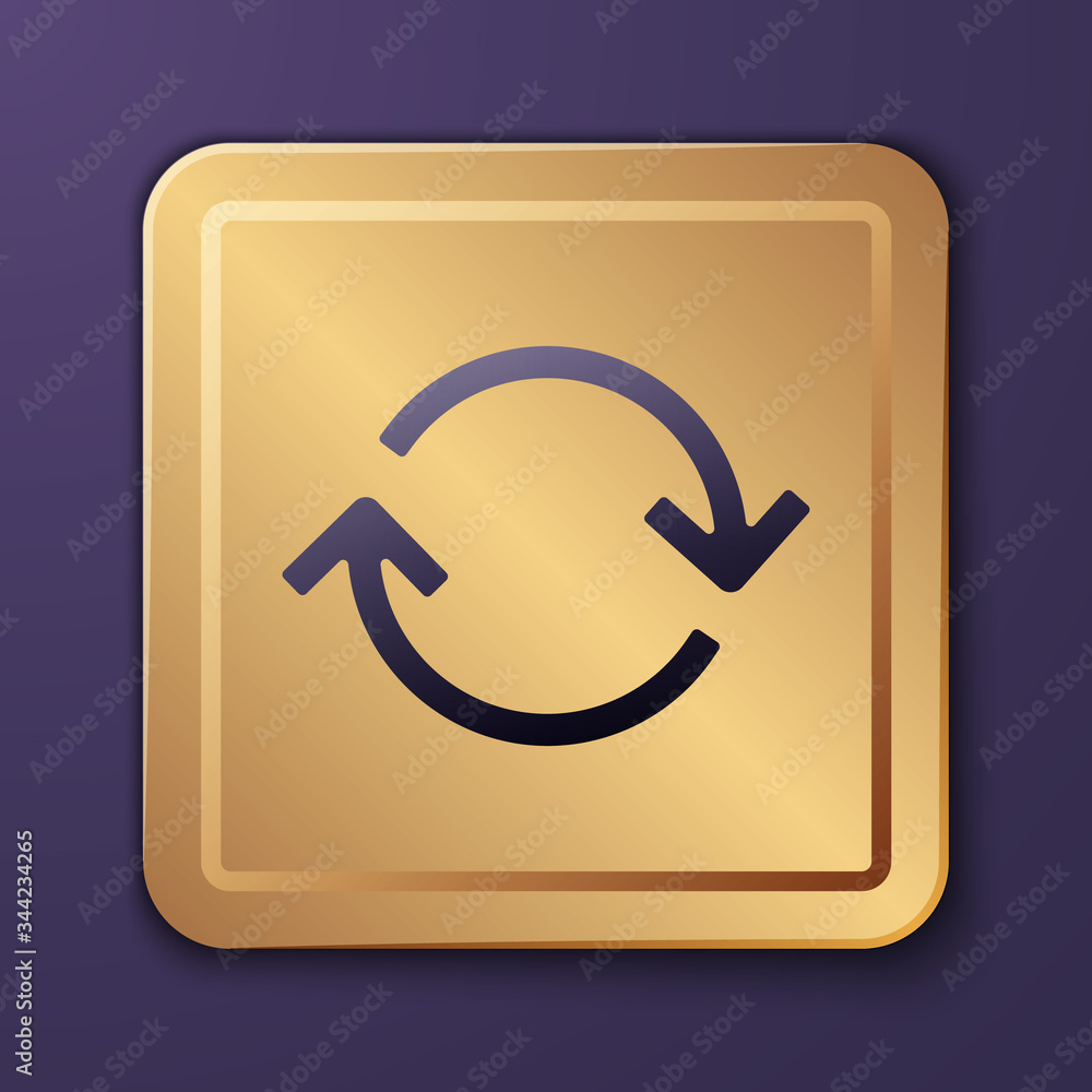 Poster purple refresh icon isolated on purple background. reload symbol. rotation arrows in a circle sign. 