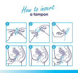 How to insert a tampon without applicator. Instruction how to use a tampon. Vector illustration