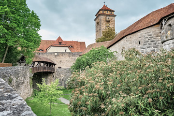 Fototapeta na wymiar City wall, medieval defence of the city of Rothenburg, Germany