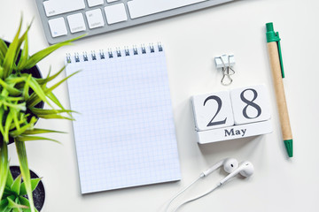 28 twenty eighth day May Month Calendar Concept on Wooden Blocks. Copy space.