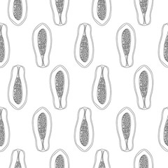 Papaya line art vector seamless pattern
