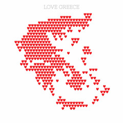 Greece country map made from love heart halftone pattern