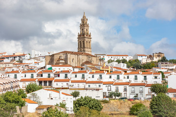 Fototapeta premium a view of Jerez de los Caballeros city including the Santa Catalina parish church, province of Badajoz, Extremadura, Spain