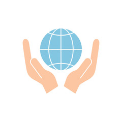 Globe icon in human hands vector illustration isolated on white background.