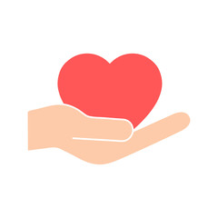 Heart icon on the hand colorful isolated on the white background. Voluntary, charity, donation symbol illustration. 