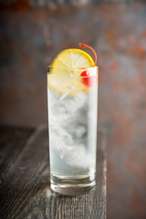 Tom collins cocktail. Selective focus. Shallow depth of field.