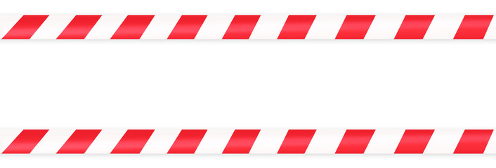Red and white warning tapes on an isolated white background. Concept for protecting people from coronavirus infection. Copy space for text.