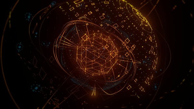 Colorful 3d render concept of artificial intelligence. Technology background. Wireframes, particles. Loop animation.
