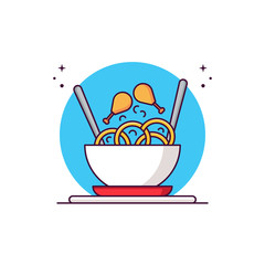 Flat Illustration Vector Graphic of Bowl and Chicken Noodles. Good for Your Book Menu, Icon, Social Media Ads, etc.