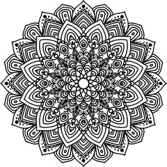 Circular pattern in form of mandala for Henna, Mehndi, tattoo, decoration. Decorative ornament in ethnic oriental style. Coloring book page.