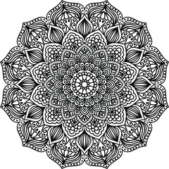 Circular pattern in form of mandala for Henna, Mehndi, tattoo, decoration. Decorative ornament in ethnic oriental style. Coloring book page.