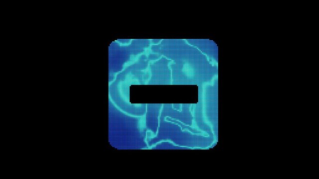 The symbol minus square is assembled from small balls. Then it shimmers with blue. It crumbles and disappears. In - Out loop. Alpha channel
