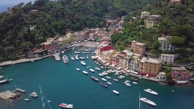 Beautiful shore & bay with colorful houses in Portofino, Portofino bay Italy