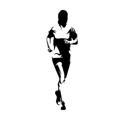 Running woman, front view. Isolated ink drawing. Abstract vector silhouette