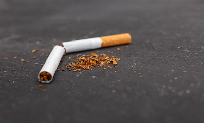 Close-up of broken cigarette . Trying to quit Smoking