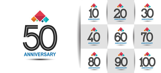 Anniversary logotype set with black color. vector design for celebration purpose, greeting, invitation card	premium edition.